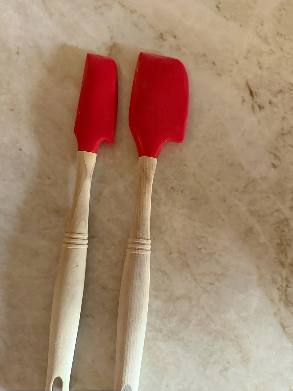 Le Creuset silicone mixing spatulas in Cerise (red)